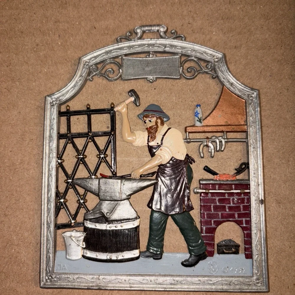 Wilhelm Schweizer Hand Painted Pewter  The Blacksmith Anvil‎ Wall Hanging